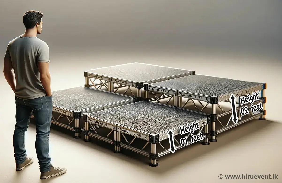 Indoor stage height comparison chart 1ft to 4ft with human scale
